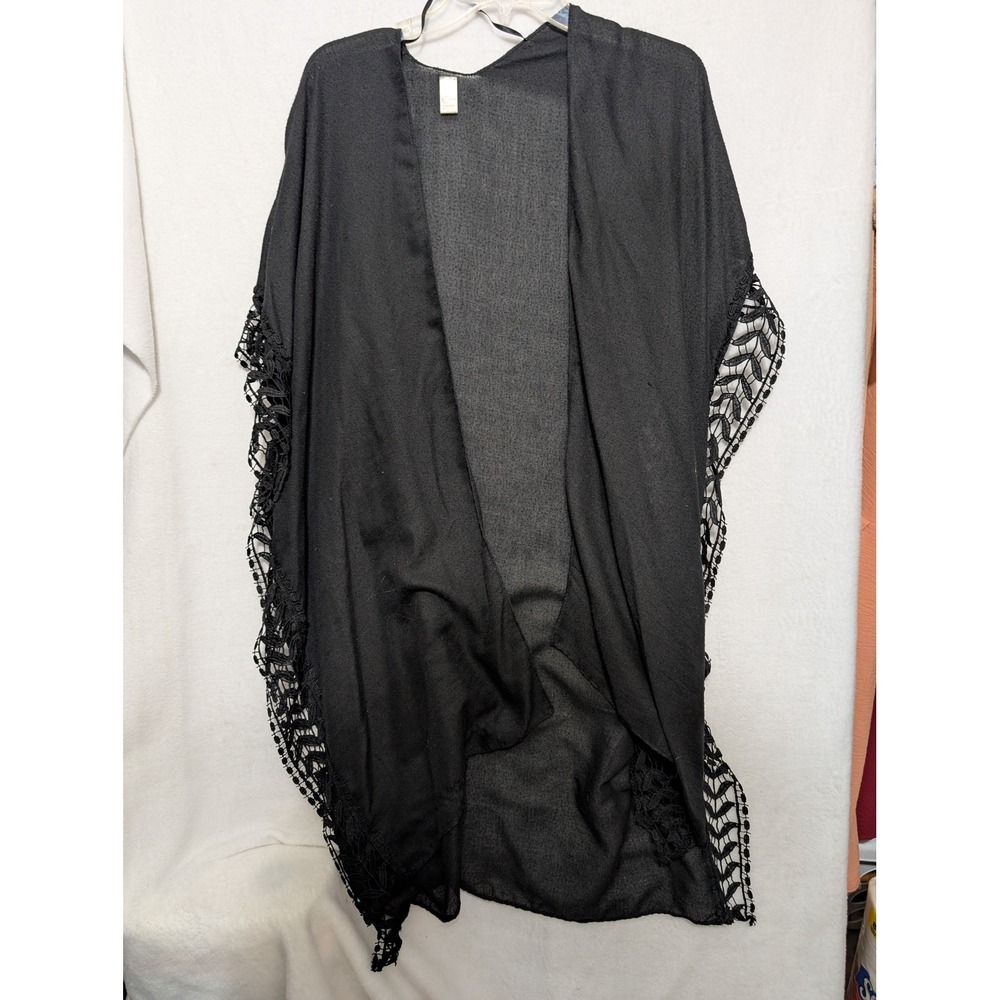 Est. 1946 Womens Black Kimono Wrap Crochet Lace Trim Sheer Open Front One Size